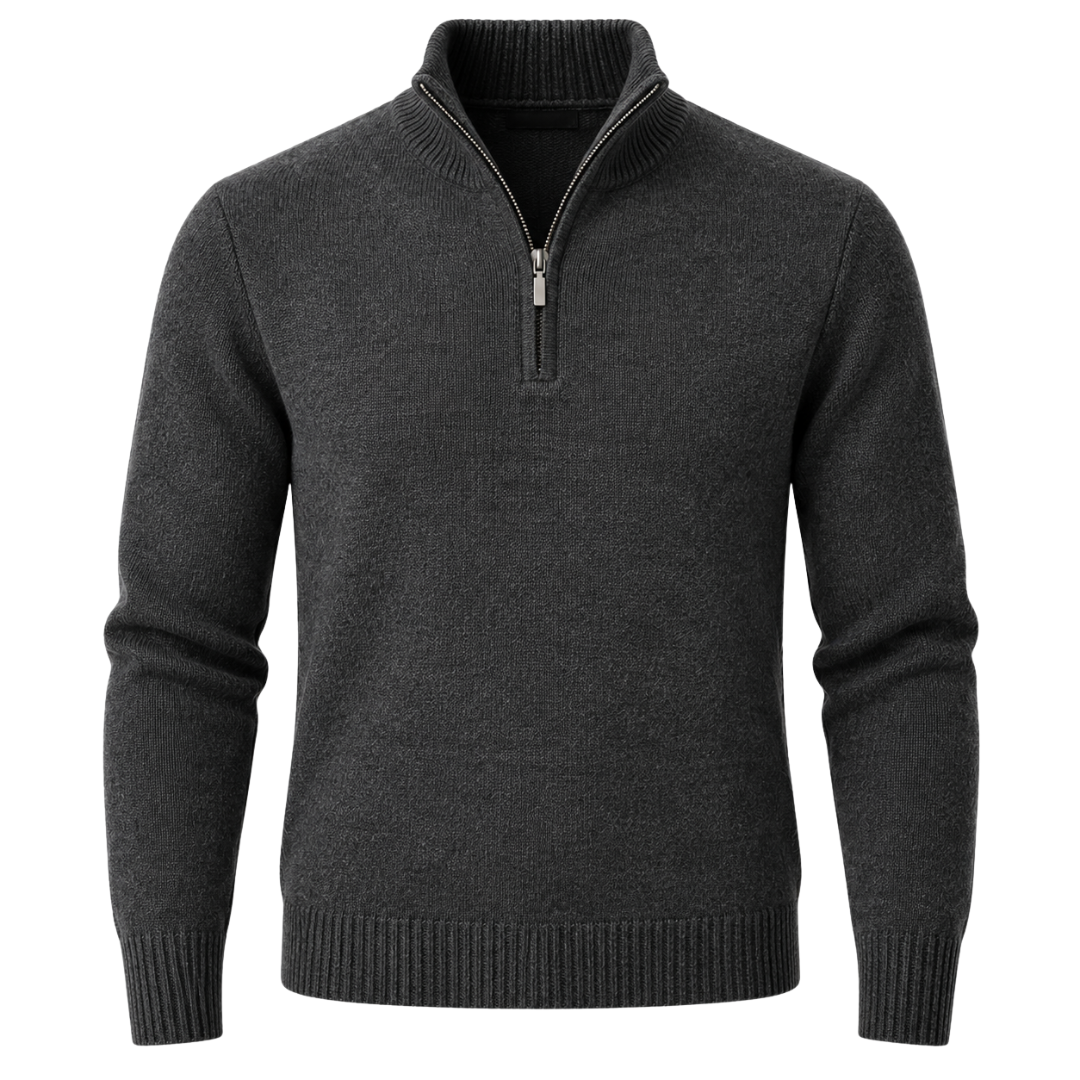 Merino Wool Quarter-Zip Sweater – Dark Charcoal | TRUVERKHEY