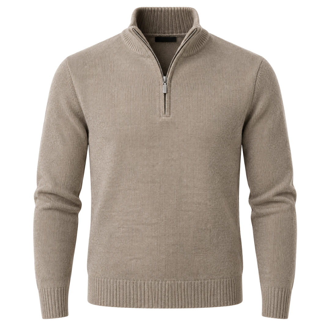 Cashmere Blend Quarter-Zip Sweater – Taupe | TRUVERKHEY